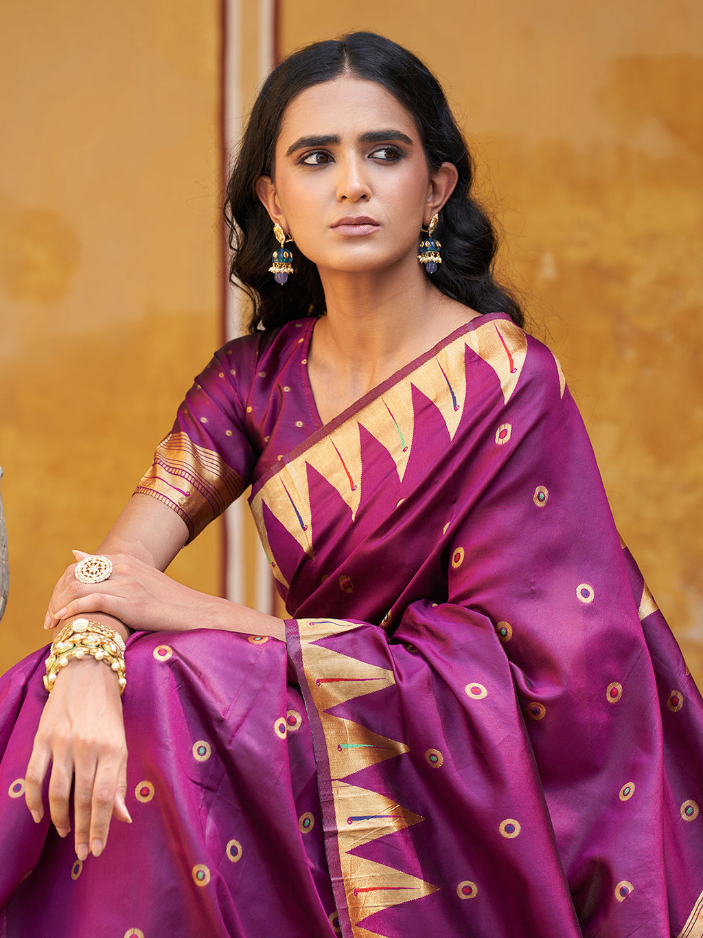 Janasya Wine Paithani Silk Ethnic Motifs Paithani Silk Saree - Distacart