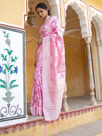 Janasya Pink Linen Cotton Woven Ethnic Motifs Woven Design Saree - Distacart