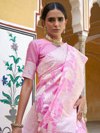 Janasya Pink Linen Cotton Woven Ethnic Motifs Woven Design Saree - Distacart