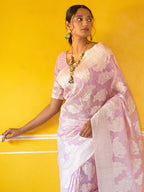 Janasya Lavender Linen Cotton Woven Paisley Woven Design Saree - Distacart