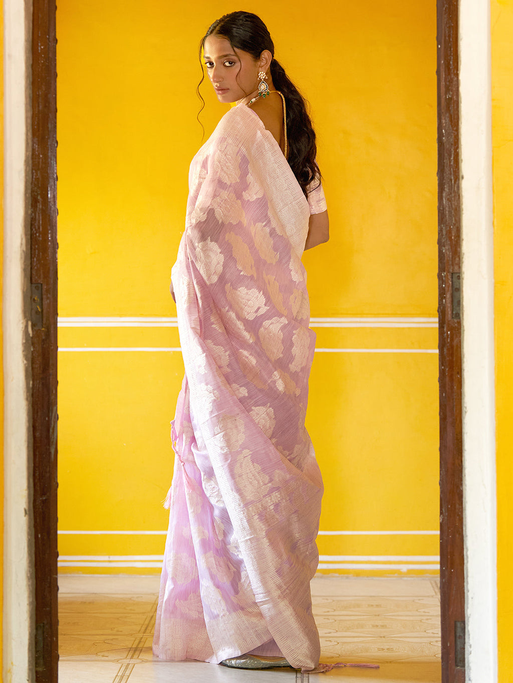 Janasya Lavender Linen Cotton Woven Paisley Woven Design Saree - Distacart