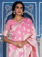 Janasya Pink Linen Cotton Woven Floral Design Woven Design Saree - Distacart