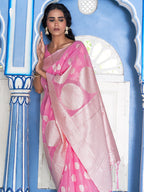 Janasya Pink Linen Cotton Woven Floral Design Woven Design Saree - Distacart