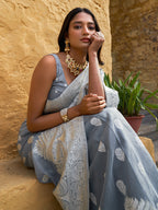 Janasya Grey Linen Cotton Woven Floral Design Woven Design Saree - Distacart