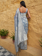Janasya Grey Linen Cotton Woven Floral Design Woven Design Saree - Distacart