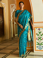 Janasya Teal Paithani Silk Ethnic Motifs Paithani Silk Saree