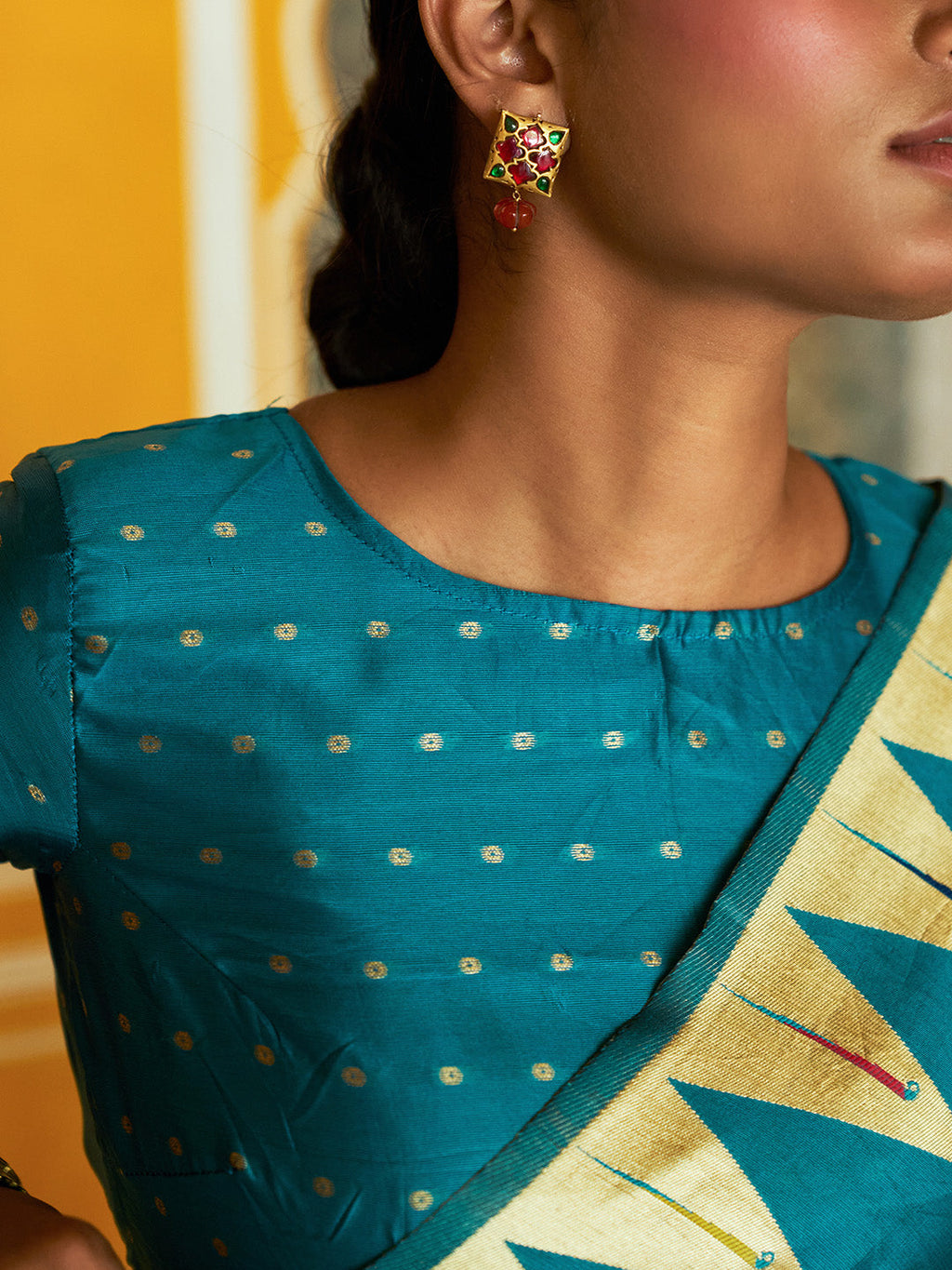 Janasya Teal Paithani Silk Ethnic Motifs Paithani Silk Saree