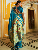 Janasya Teal Paithani Silk Ethnic Motifs Paithani Silk Saree