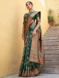 Janasya Green Banarasi Silk Woven Dual Tone Floral Design Banarasi Silk Saree