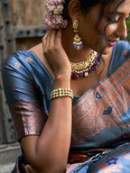 Janasya Grey Banarasi Silk Woven Dual Tone Floral Design Banarasi Silk Saree