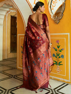 Janasya Maroon Banarasi Silk Woven Dual Tone Floral Design Banarasi Silk Saree