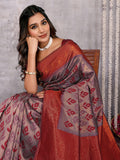 Janasya Grey & Maroon Silk Blend Ethnic Motifs Kanjivaram Saree - Distacart