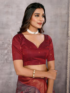 Janasya Grey & Maroon Silk Blend Ethnic Motifs Kanjivaram Saree - Distacart