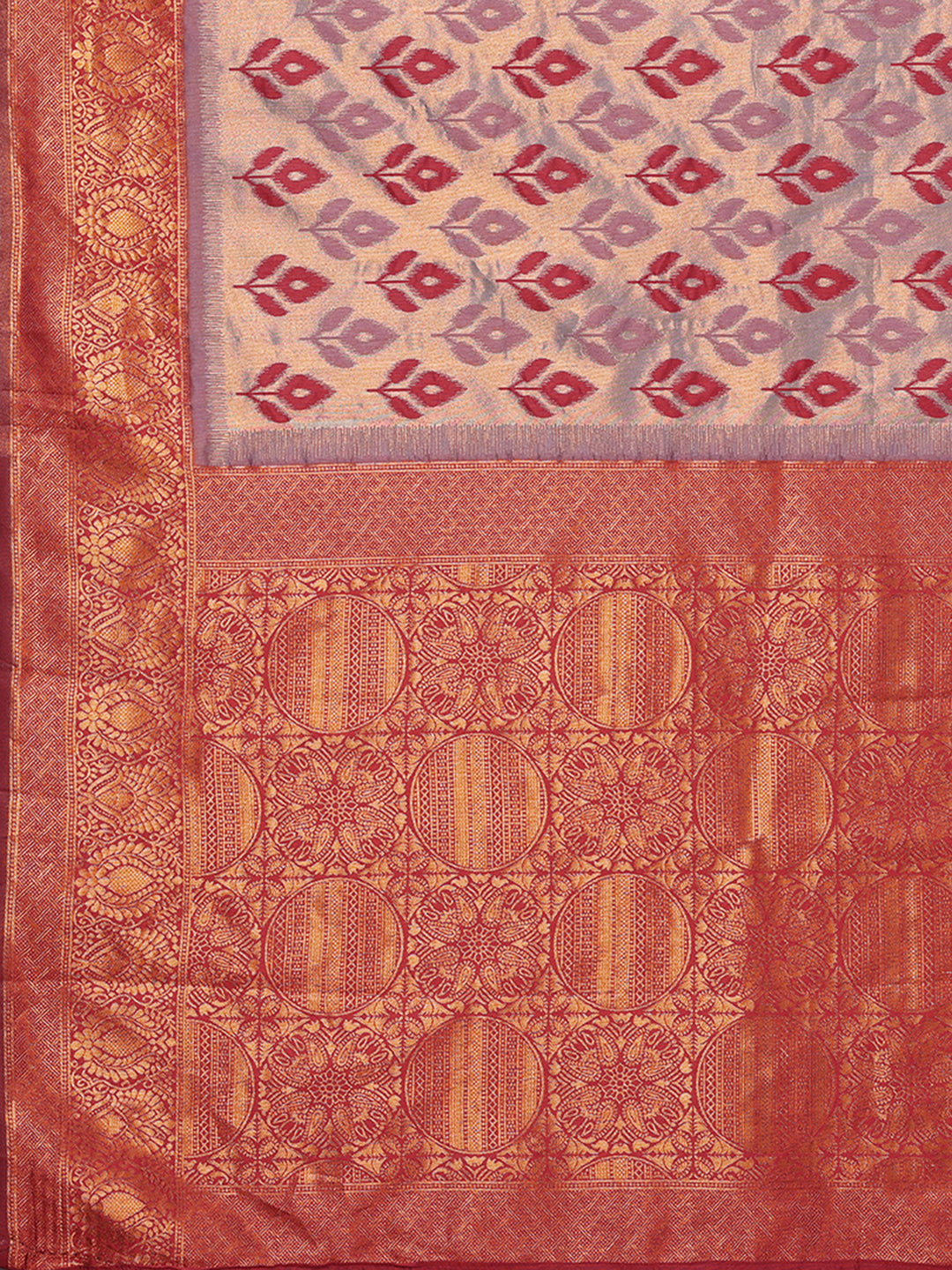 Janasya Grey & Maroon Silk Blend Ethnic Motifs Kanjivaram Saree - Distacart