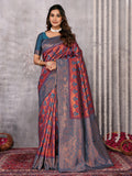 Janasya Purple & Copper Silk Blend Ethnic Motifs Kanjivaram Saree - Distacart
