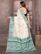 Janasya Beige & Blue Chanderi Geometric Woven Saree - Distacart