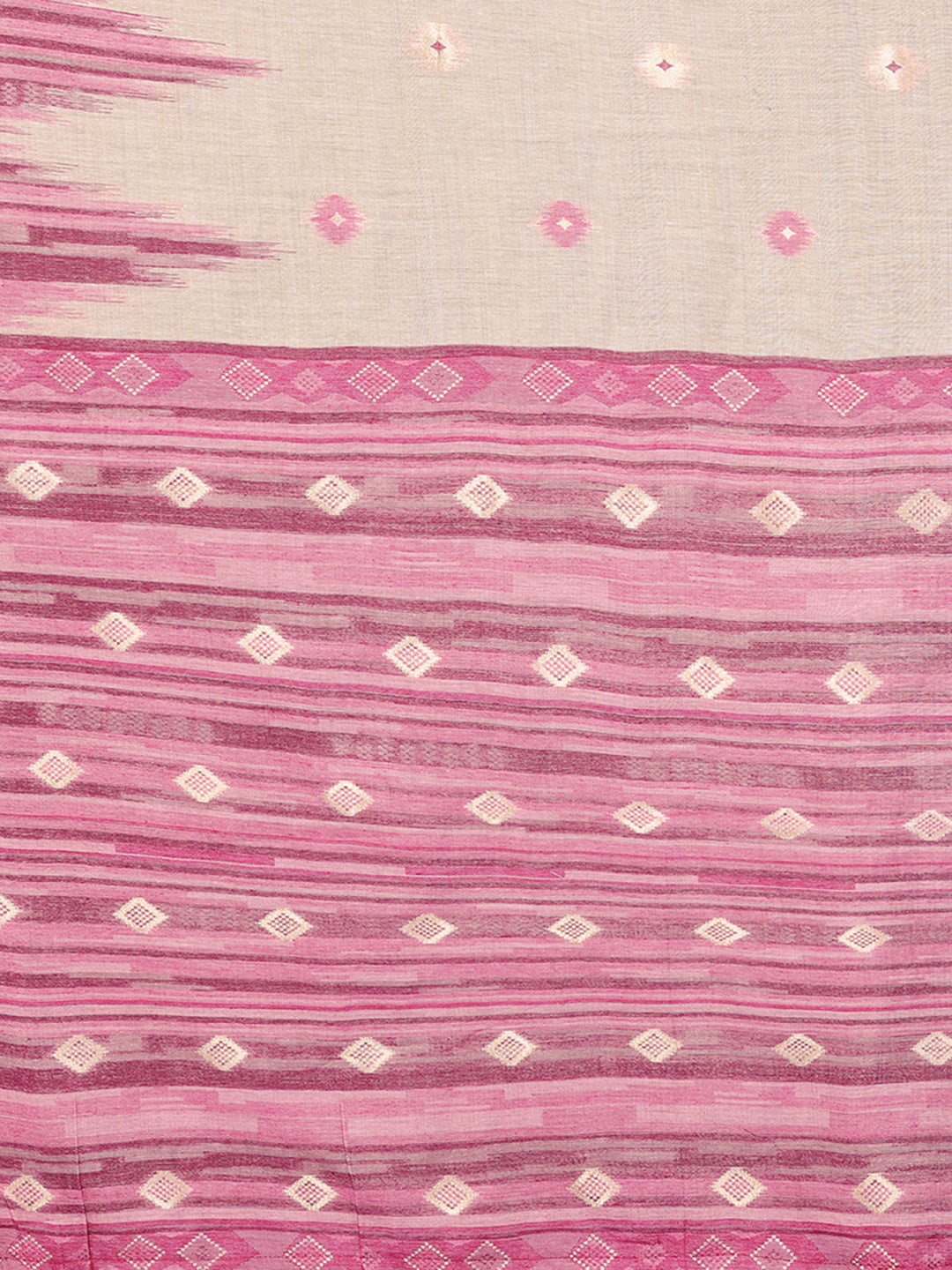 Janasya Beige & Mauve Cotton Linen Geometric Woven Saree - Distacart