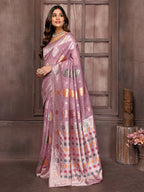 Janasya Mauve Cotton Linen Ethnic Print Woven Saree - Distacart