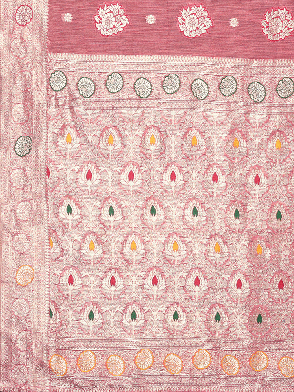 Janasya Pink Cotton Linen Floral Woven Saree - Distacart