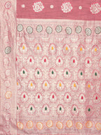 Janasya Pink Cotton Linen Floral Woven Saree - Distacart