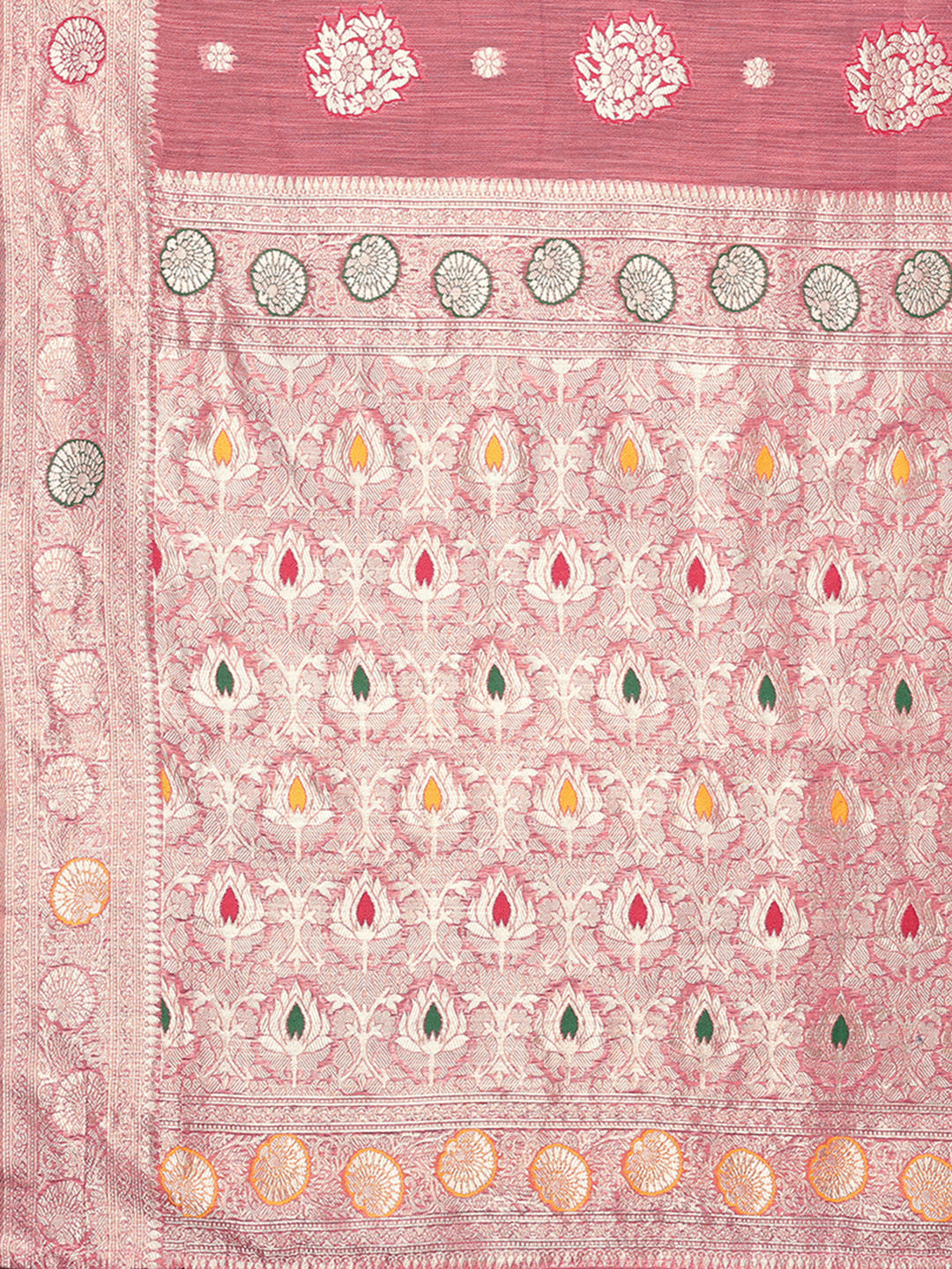 Janasya Pink Cotton Linen Floral Woven Saree - Distacart