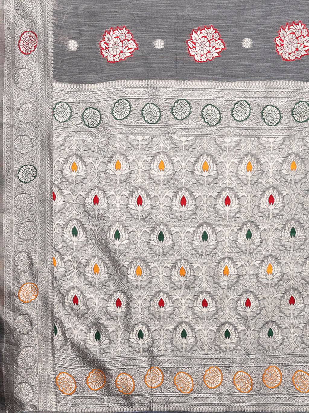 Janasya Grey Cotton Linen Ethnic Motifs Woven Saree - Distacart
