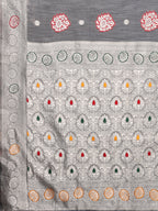 Janasya Grey Cotton Linen Ethnic Motifs Woven Saree - Distacart