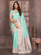 Janasya Light Blue Cotton Linen Paisley Woven Saree - Distacart