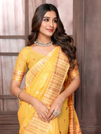 Janasya Yellow Cotton Linen Paisley Woven Saree - Distacart