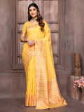 Janasya Yellow Cotton Linen Paisley Woven Saree - Distacart