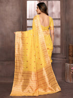 Janasya Yellow Cotton Linen Paisley Woven Saree - Distacart