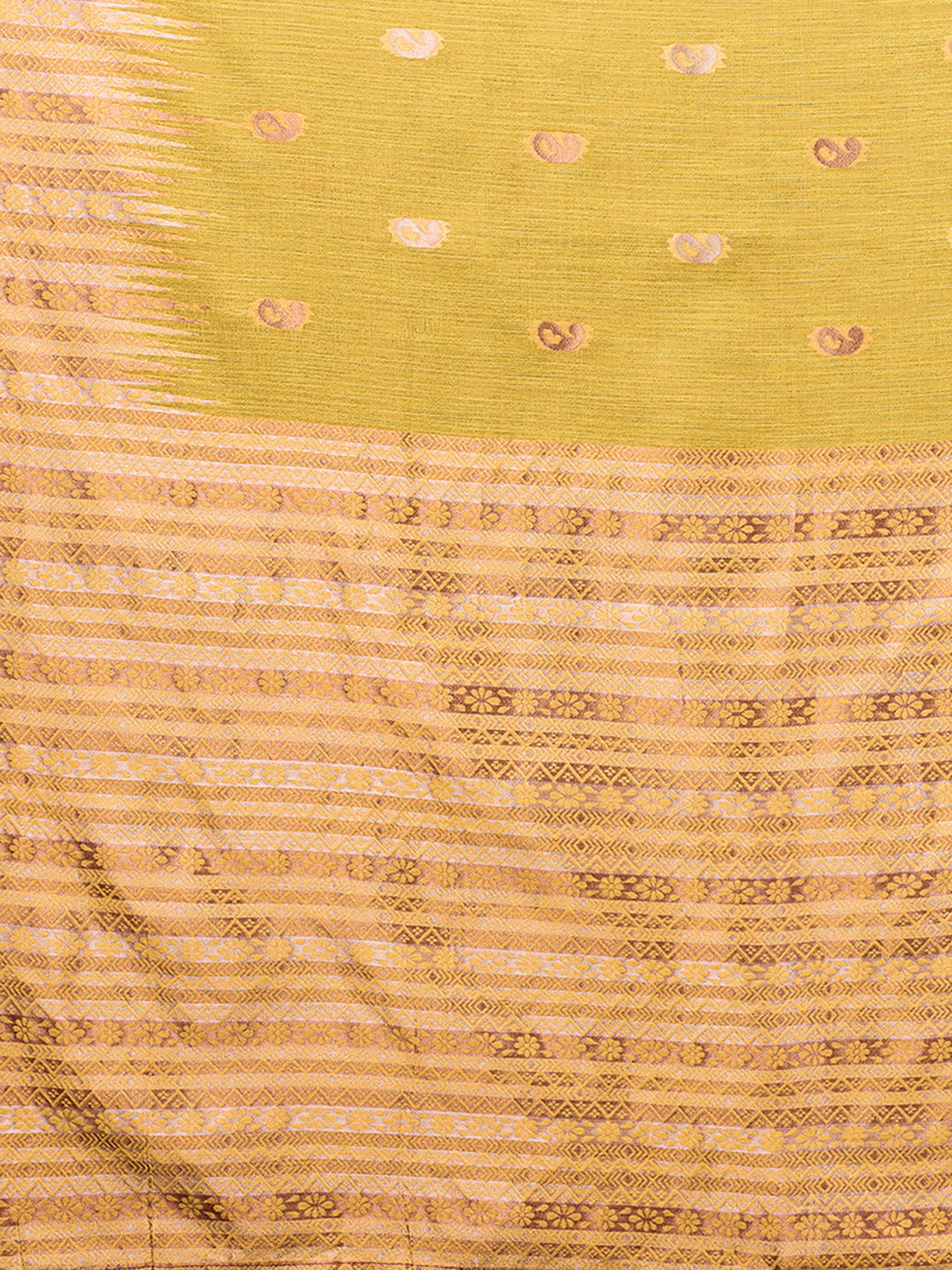 Janasya Yellow Cotton Linen Paisley Woven Saree - Distacart