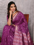 Janasya Purple Cotton Linen Geometric Woven Saree - Distacart