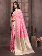 Janasya Pink Cotton Ethnic Motifs Woven Saree - Distacart