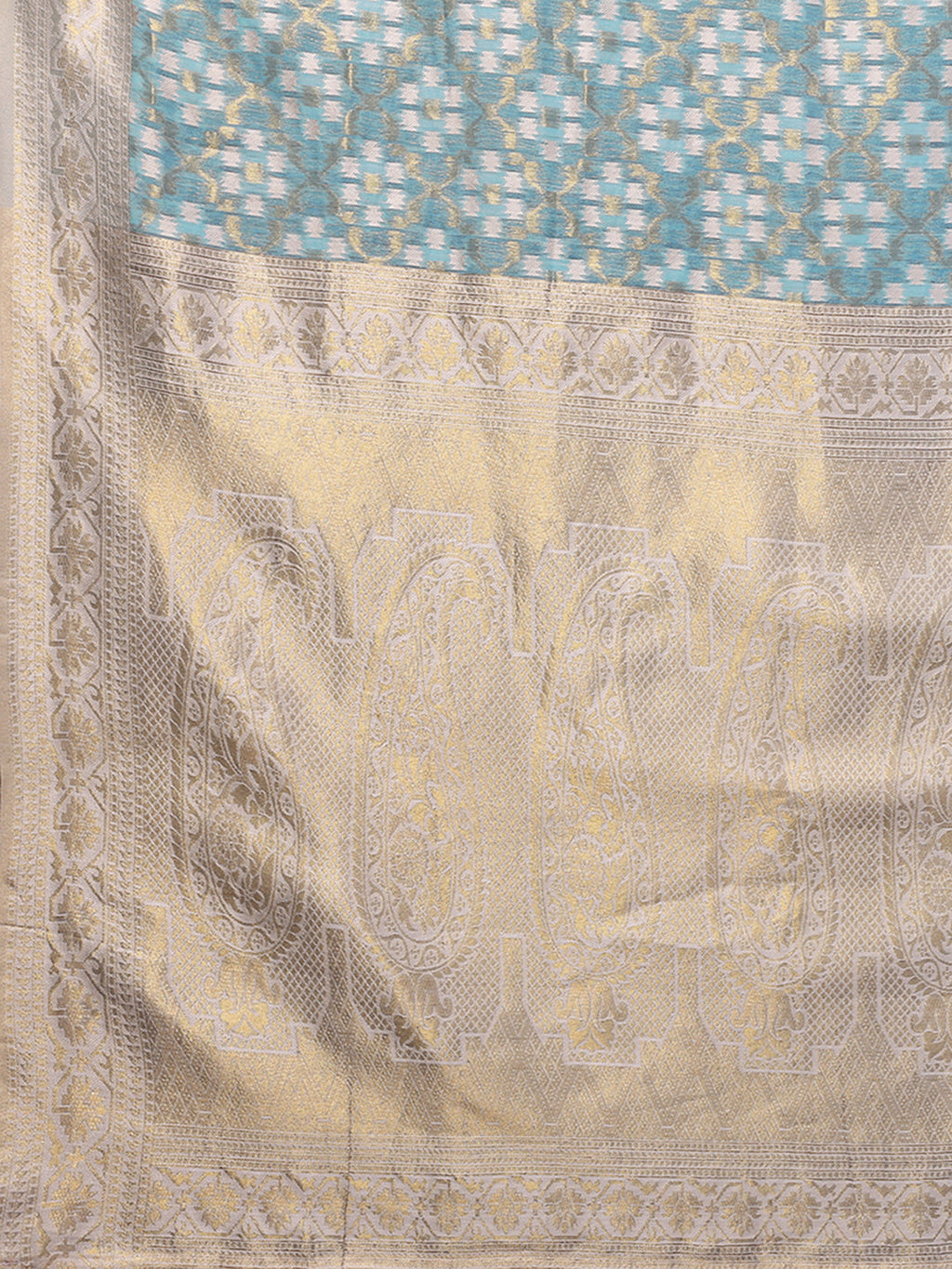 Janasya Light Blue Cotton Ethnic Motifs Woven Saree - Distacart