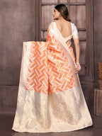 Janasya Peach Cotton Geometric Woven Saree - Distacart
