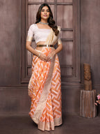Janasya Peach Cotton Geometric Woven Saree - Distacart