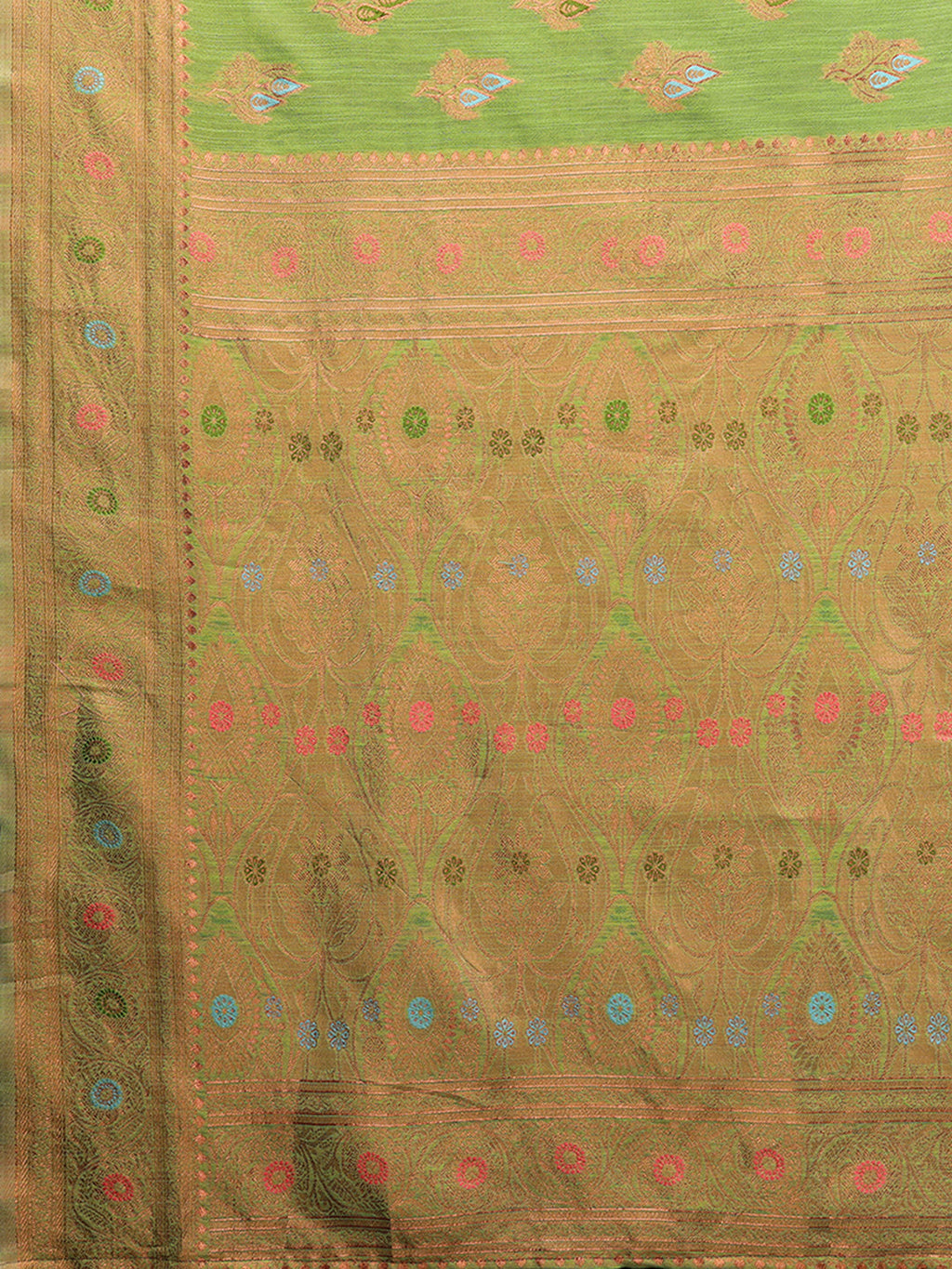 Janasya Green Cotton Linen Ethnic Print Kanjivaram Saree - Distacart