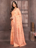 Janasya Peach Cotton Linen Ethnic Print Kanjivaram Saree - Distacart