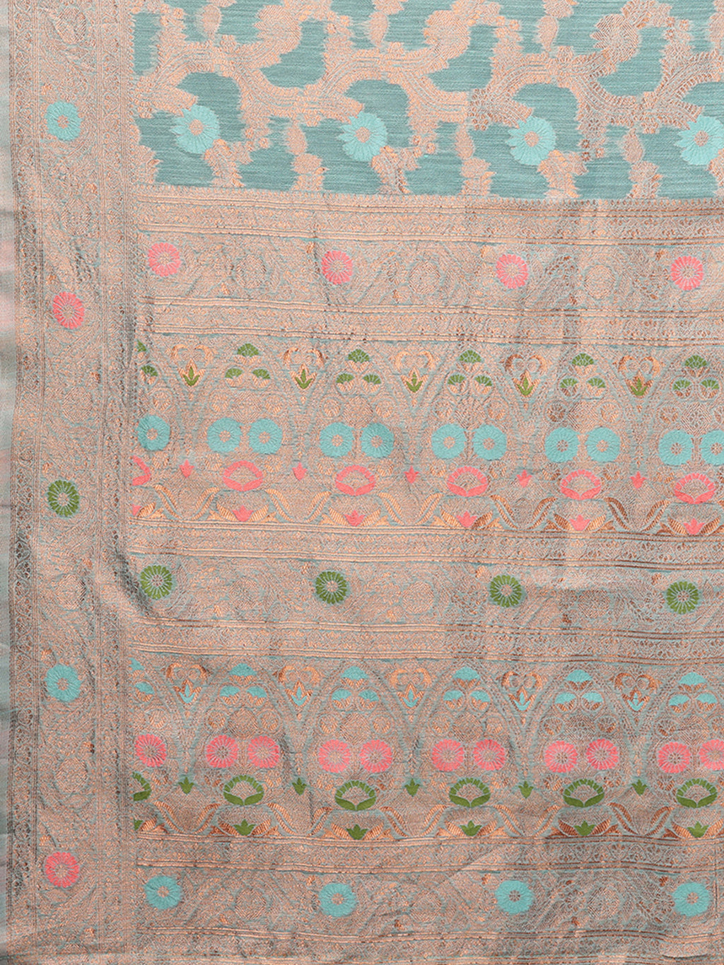 Janasya Light Blue Cotton Linen Floral Woven Saree - Distacart