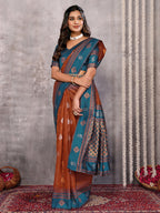 Janasya Rust Cotton Linen Paisley Kanjivaram Saree - Distacart