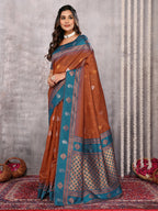 Janasya Rust Cotton Linen Paisley Kanjivaram Saree - Distacart