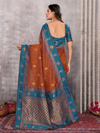 Janasya Rust Cotton Linen Paisley Kanjivaram Saree - Distacart