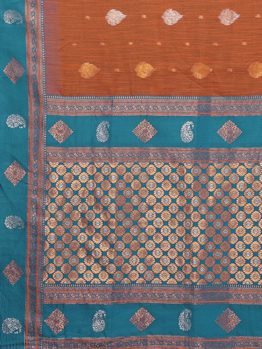 Janasya Rust Cotton Linen Paisley Kanjivaram Saree - Distacart