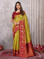 Janasya Mehndi Green Cotton Linen Ethnic Motifs Kanjivaram Saree - Distacart