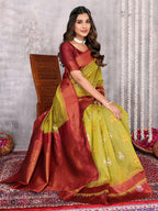 Janasya Mehndi Green Cotton Linen Ethnic Motifs Kanjivaram Saree - Distacart
