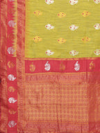Janasya Mehndi Green Cotton Linen Ethnic Motifs Kanjivaram Saree - Distacart