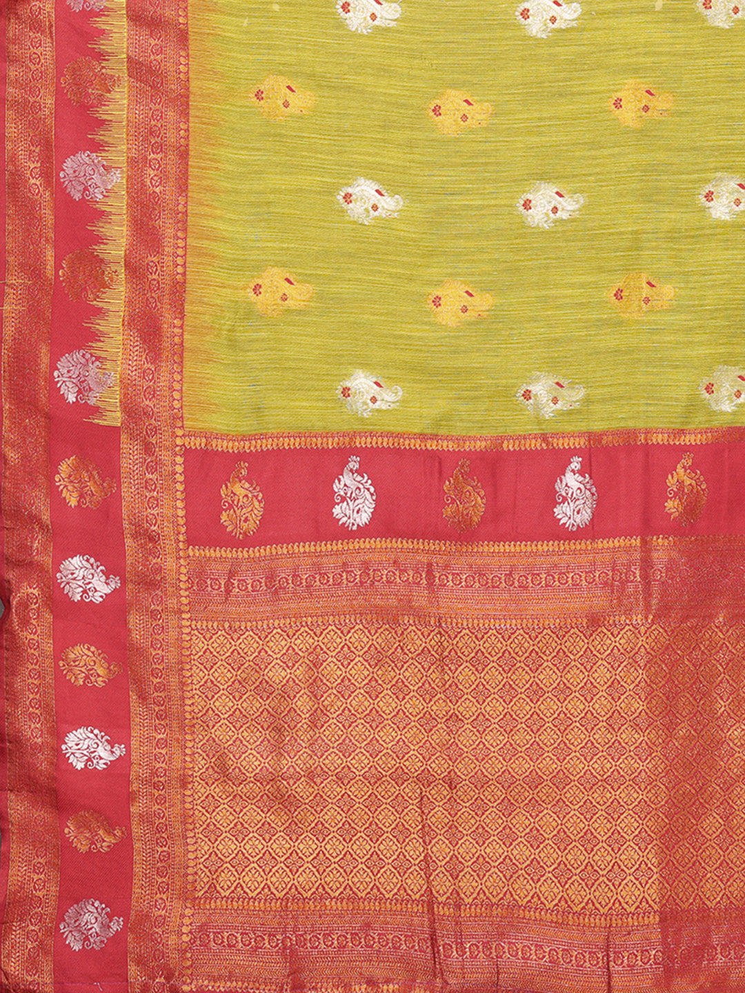 Janasya Mehndi Green Cotton Linen Ethnic Motifs Kanjivaram Saree - Distacart