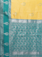 Janasya Yellow Silk Blend Checked Jacquard Border Saree - Distacart