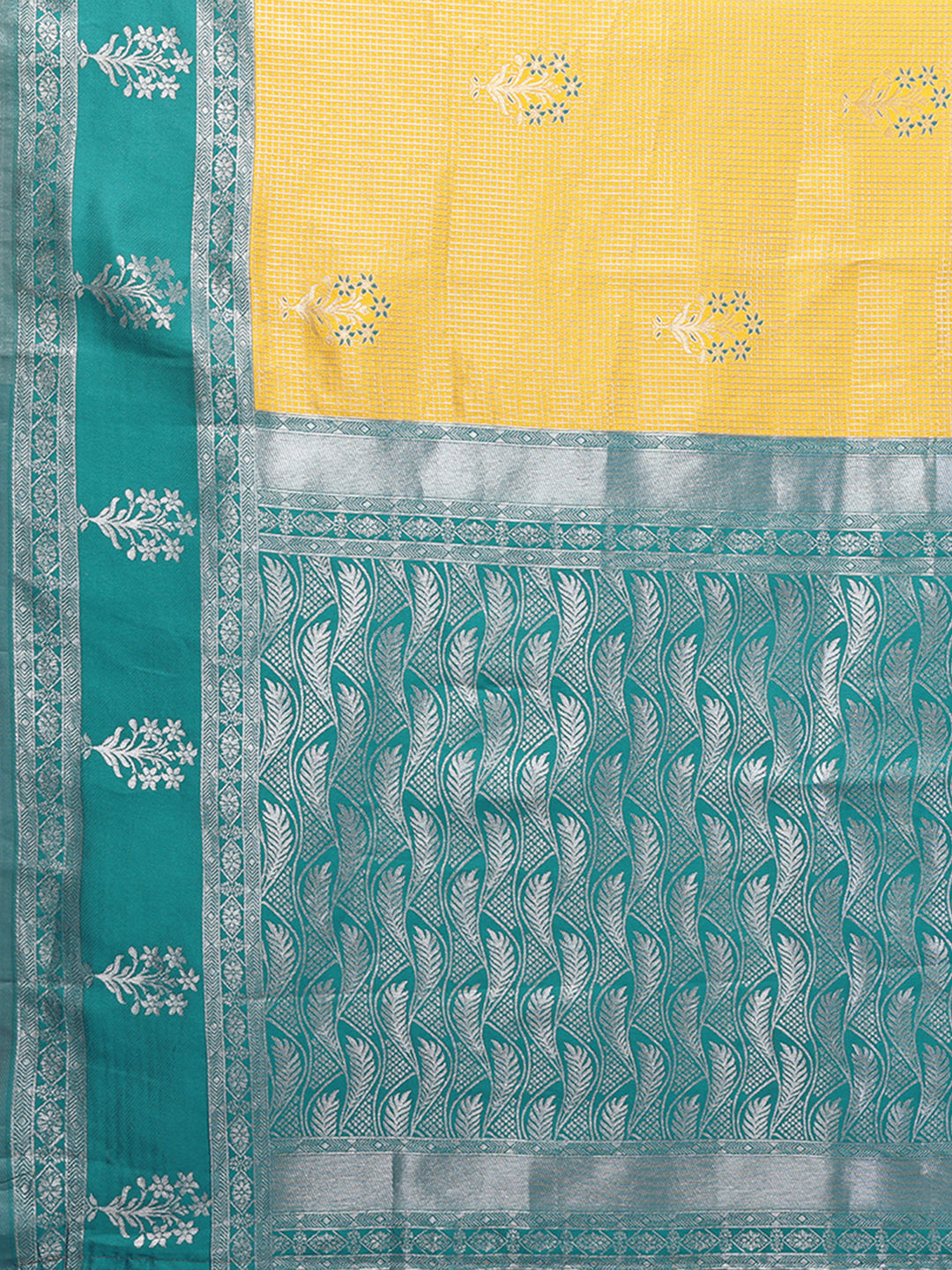 Janasya Yellow Silk Blend Checked Jacquard Border Saree - Distacart